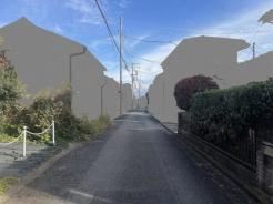 前面道路含む現地写真　ＡＩ加工により周辺の建物をグレーに塗りつぶしております。